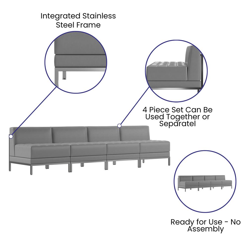 Hercules Imagination Series 4 Piece Gray Leathersoft Waiting Room Lounge Set - Reception Bench By Flash Furniture | Sofa Set | Modishstore - 3