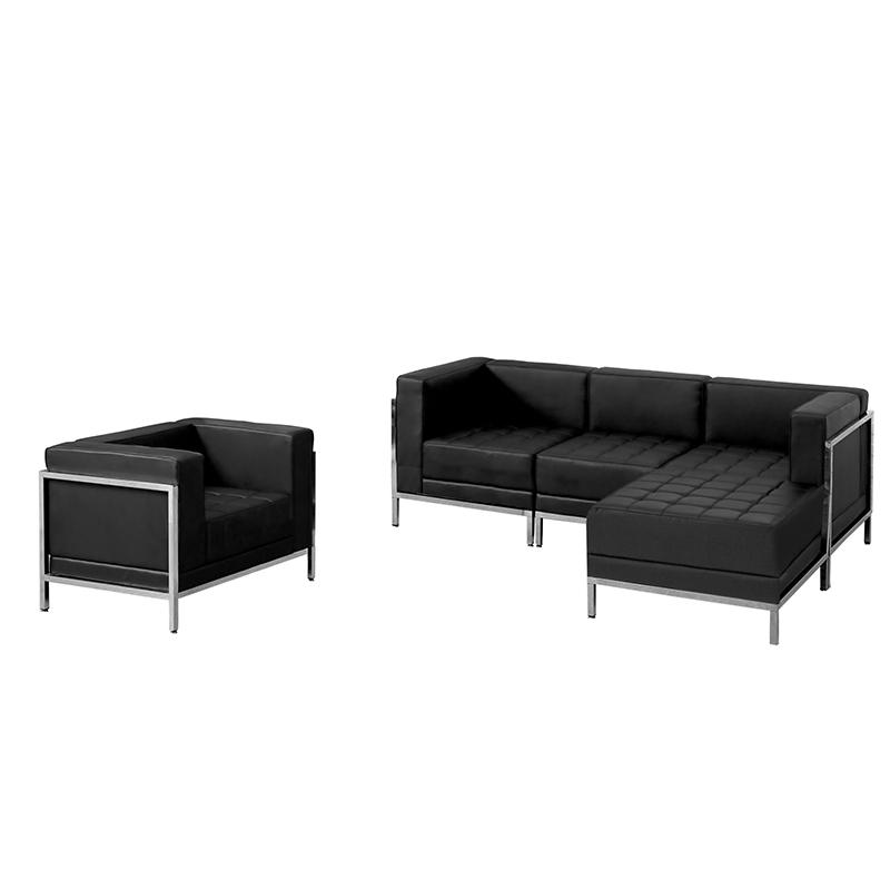Hercules Imagination Series Black Leathersoft Sectional & Chair, 5 Pieces By Flash Furniture | Sofa Set | Modishstore - 2