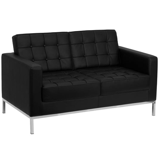 Hercules Lacey Series Contemporary Black Leathersoft Loveseat With Stainless Steel Frame By Flash Furniture | Loveseats | Modishstore