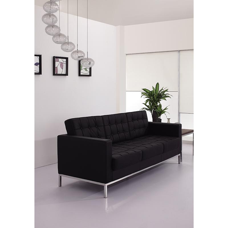 Hercules Lacey Series Contemporary Black Leathersoft Sofa With Stainless Steel Frame By Flash Furniture | Sofas | Modishstore - 3