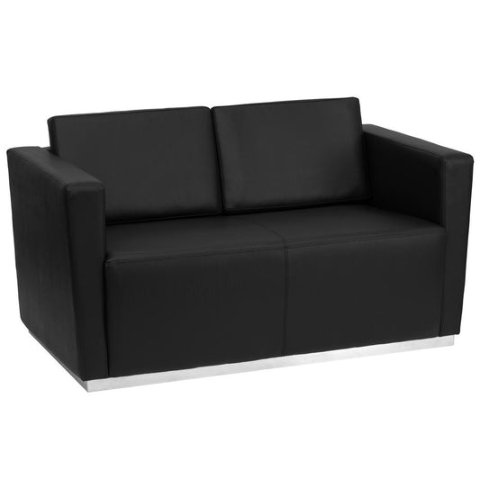 Hercules Trinity Series Contemporary Black Leathersoft Loveseat With Stainless Steel Base By Flash Furniture | Loveseats | Modishstore