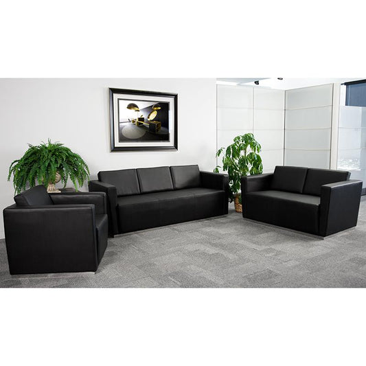 Hercules Trinity Series Reception Set In Black Leathersoft By Flash Furniture | Sofas | Modishstore