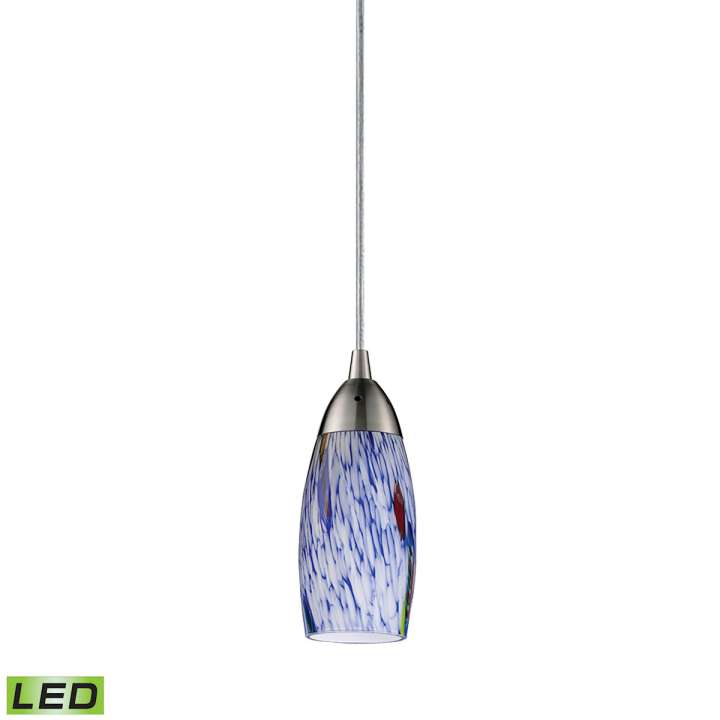 Milan 1-Light Mini Pendant in Satin Nickel with Starburst Blue Glass - Includes LED Bulb | Pendant Lamps | Modishstore