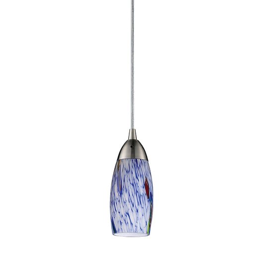 Milan 1-Light Mini Pendant in Satin Nickel with Starburst Blue Glass ELK Lighting | Pendant Lamps | Modishstore