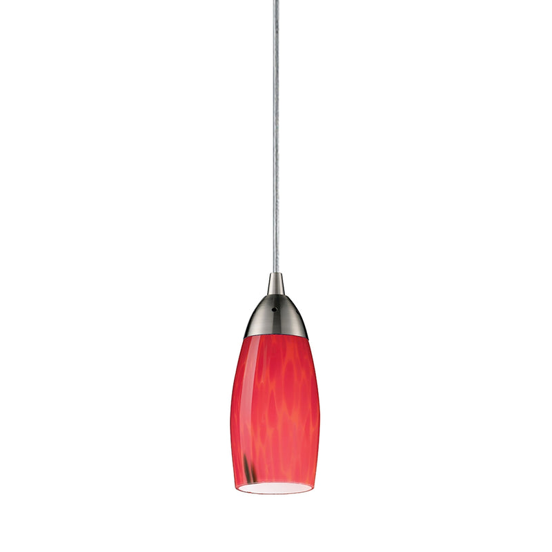Milan 1-Light Mini Pendant in Satin Nickel with Fire Red Glass ELK Lighting | Pendant Lamps | Modishstore