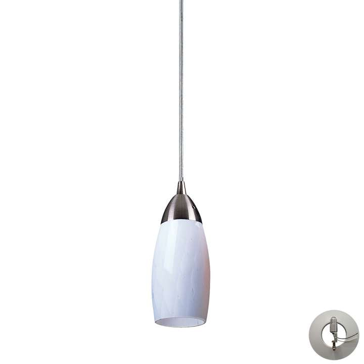 Milan 1-Light Mini Pendant in Satin Nickel with Simple White Glass - Includes Adapter Kit | Pendant Lamps | Modishstore