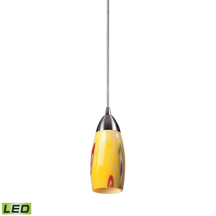 Milan 1-Light Mini Pendant in Satin Nickel with Yellow Blaze Glass - Includes LED Bulb | Pendant Lamps | Modishstore
