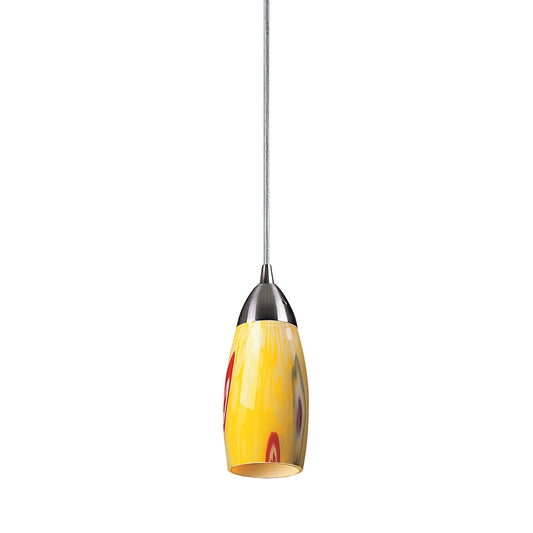 Milan 1-Light Mini Pendant in Satin Nickel with Yellow Blaze Glass ELK Lighting | Pendant Lamps | Modishstore