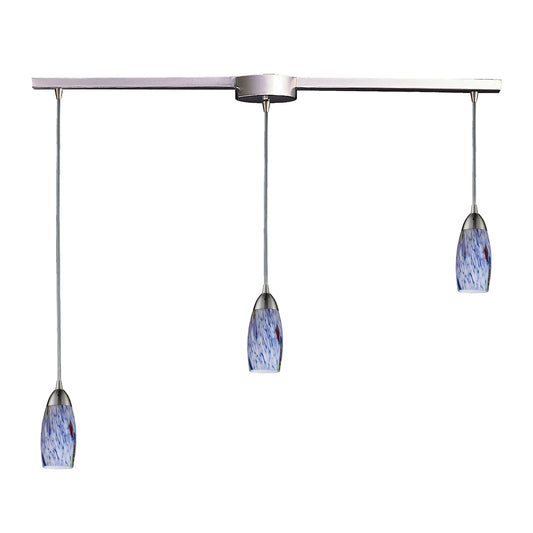 Milan 3-Light Linear Pendant Fixture in Satin Nickel with Starburst Blue Glass ELK Lighting | Pendant Lamps | Modishstore