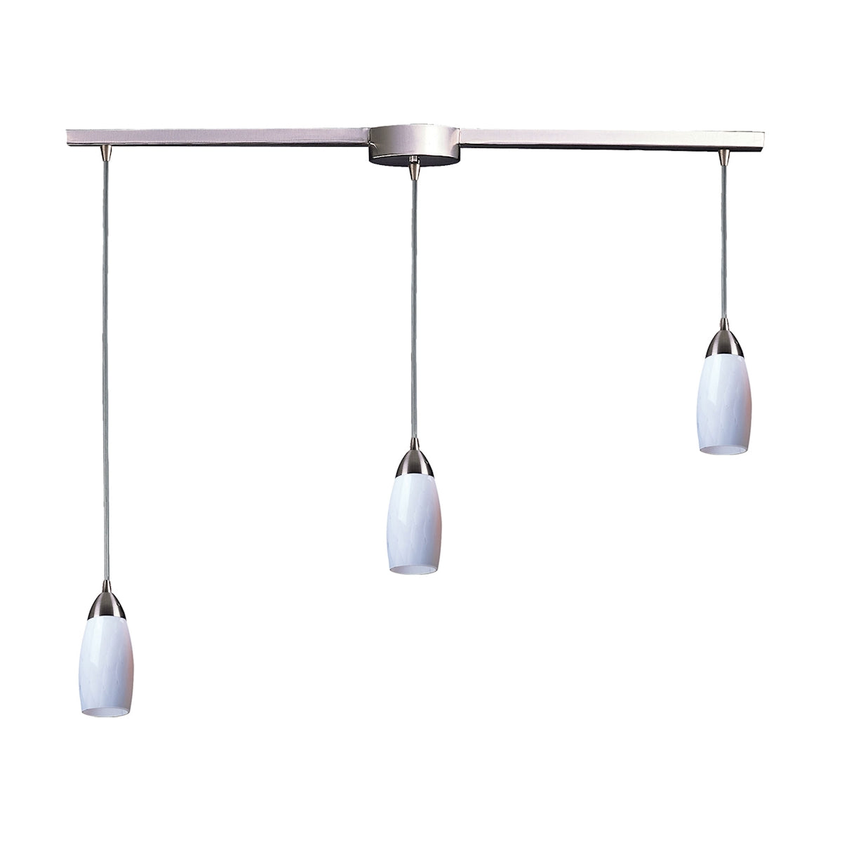 Milan 3-Light Linear Pendant Fixture in Satin Nickel with Simple White Glass ELK Lighting | Pendant Lamps | Modishstore