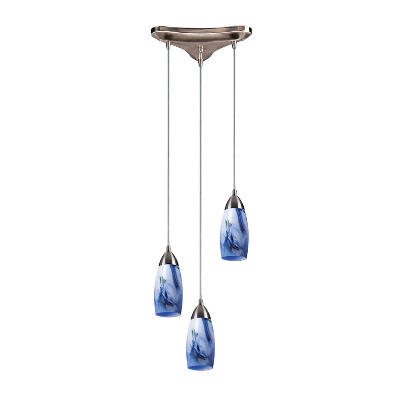 Milan 3-Light Triangular Pendant Fixture in Satin Nickel with Mountain Glass ELK Lighting | Pendant Lamps | Modishstore