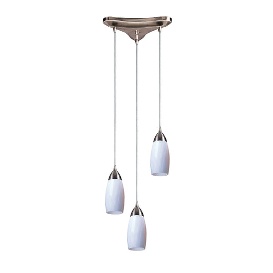 Milan 3-Light Triangular Pendant Fixture in Satin Nickel with Simple White Glass ELK Lighting | Pendant Lamps | Modishstore