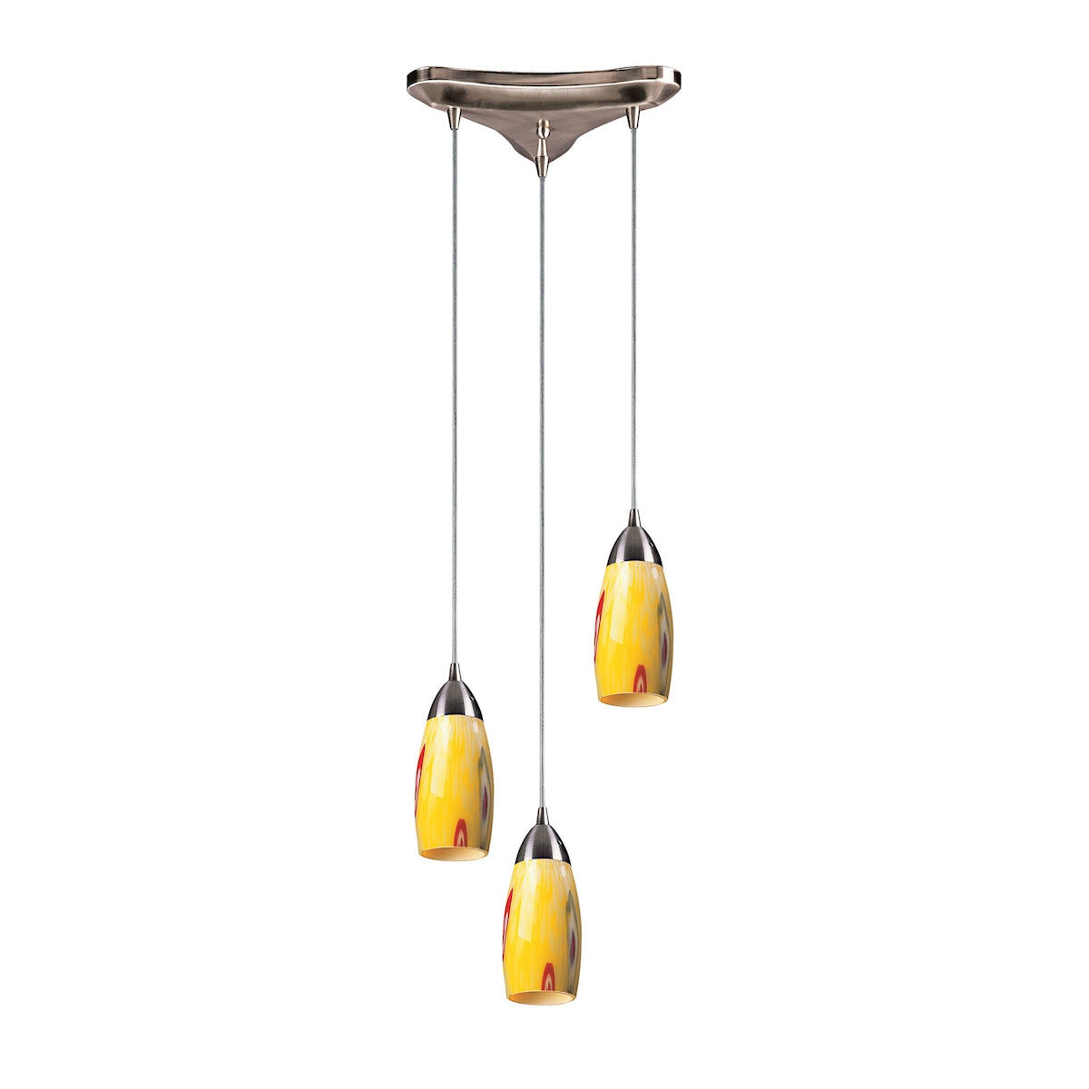 Milan 3-Light Triangular Pendant Fixture in Satin Nickel with Yellow Blaze Glass ELK Lighting | Pendant Lamps | Modishstore