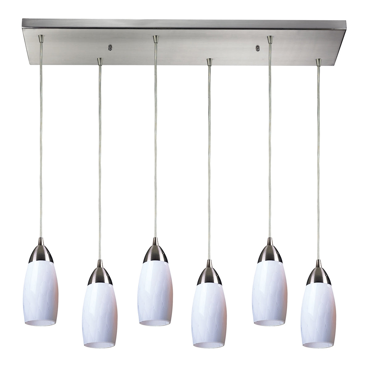 Milan 6-Light Rectangular Pendant Fixture in Satin Nickel with Simple White Glass ELK Lighting | Pendant Lamps | Modishstore