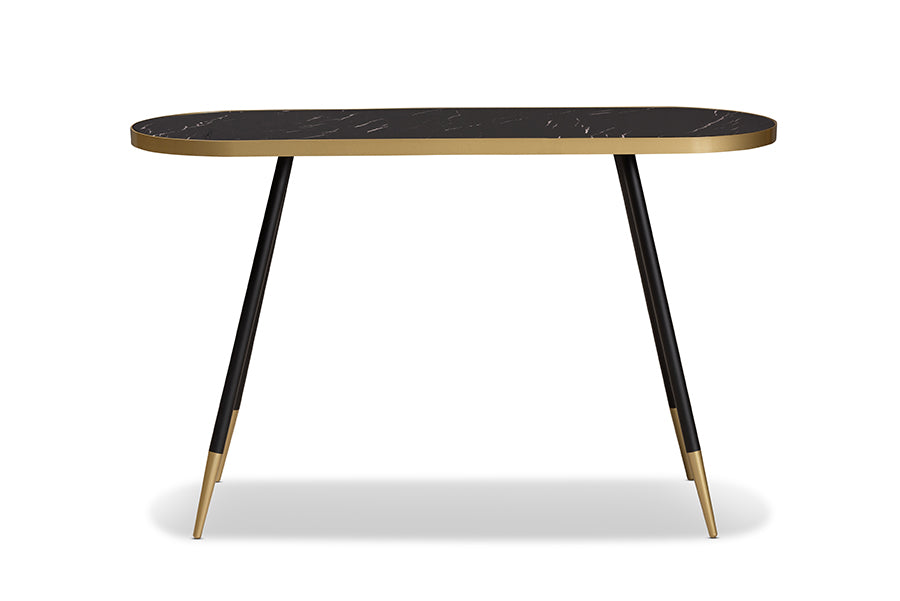 baxton studio lauro modern and contemporary black faux marble and two tone gold and black metal console table | Modish Furniture Store-3