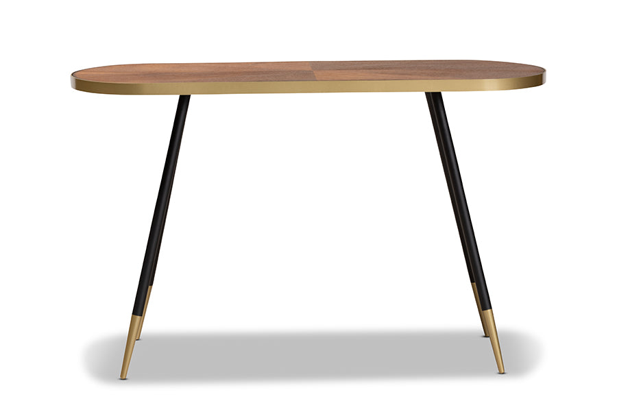 baxton studio lauro modern and contemporary walnut wood finished and two tone gold and black metal console table | Modish Furniture Store-3