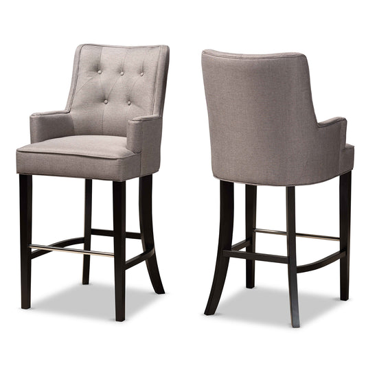 Baxton Studio Aldon Modern and Contemporary Grey Fabric Upholstered and Dark Brown Finished Wood 2-Piece Bar Stool Set | Bar Stools | Modishstore