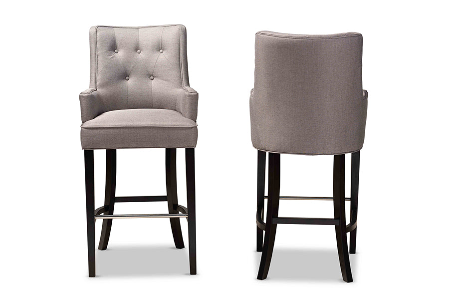 Baxton Studio Aldon Modern and Contemporary Grey Fabric Upholstered and Dark Brown Finished Wood 2-Piece Bar Stool Set | Bar Stools | Modishstore - 6