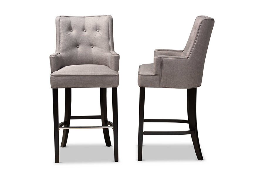 Baxton Studio Aldon Modern and Contemporary Grey Fabric Upholstered and Dark Brown Finished Wood 2-Piece Bar Stool Set | Bar Stools | Modishstore - 5