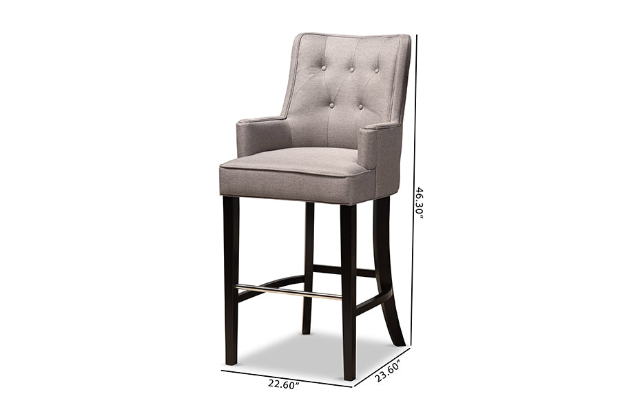 Baxton Studio Aldon Modern and Contemporary Grey Fabric Upholstered and Dark Brown Finished Wood 2-Piece Bar Stool Set | Bar Stools | Modishstore - 7