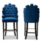 baxton studio chloe modern and contemporary navy blue velvet upholstered and dark brown finished wood 2 piece bar stool set | Modish Furniture Store-3