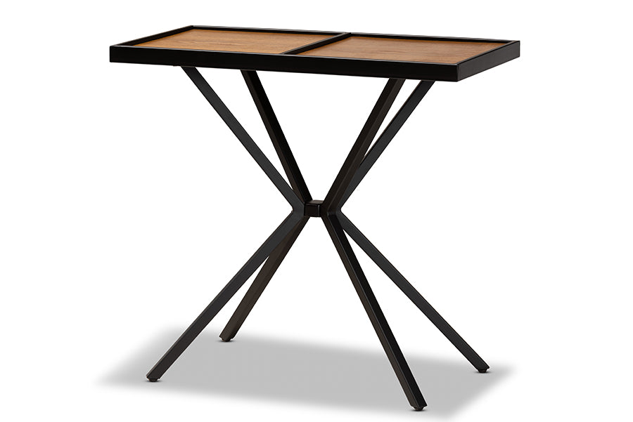 baxton studio carlo modern and contemporary walnut finished wood and black finished metal console table | Modish Furniture Store-2