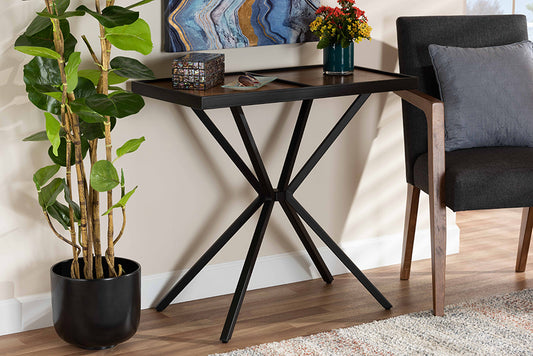 Baxton Studio Carlo Modern and Contemporary Walnut Finished Wood and Black Finished Metal Console Table | Modishstore | Console Tables