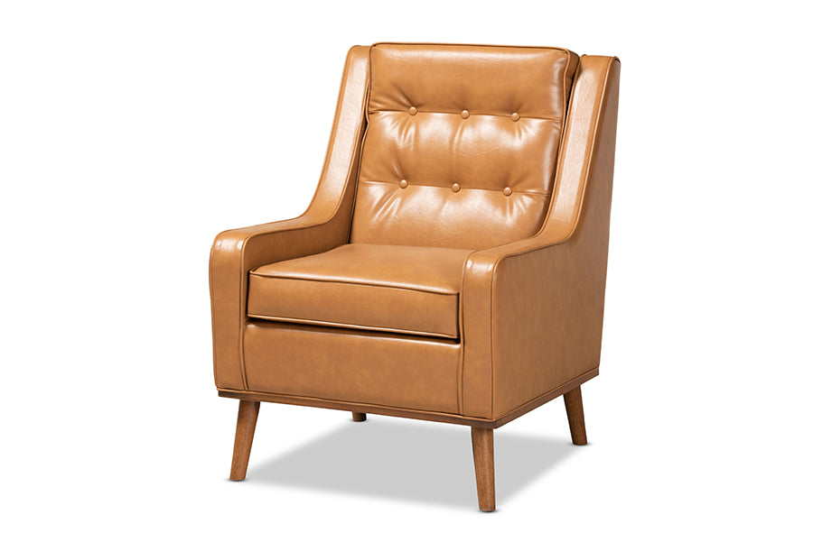 Baxton Studio Daley Modern and Contemporary Tan Faux Leather Upholstered and Walnut Brown Finished Wood Lounge Armchair | Armchairs | Modishstore - 7