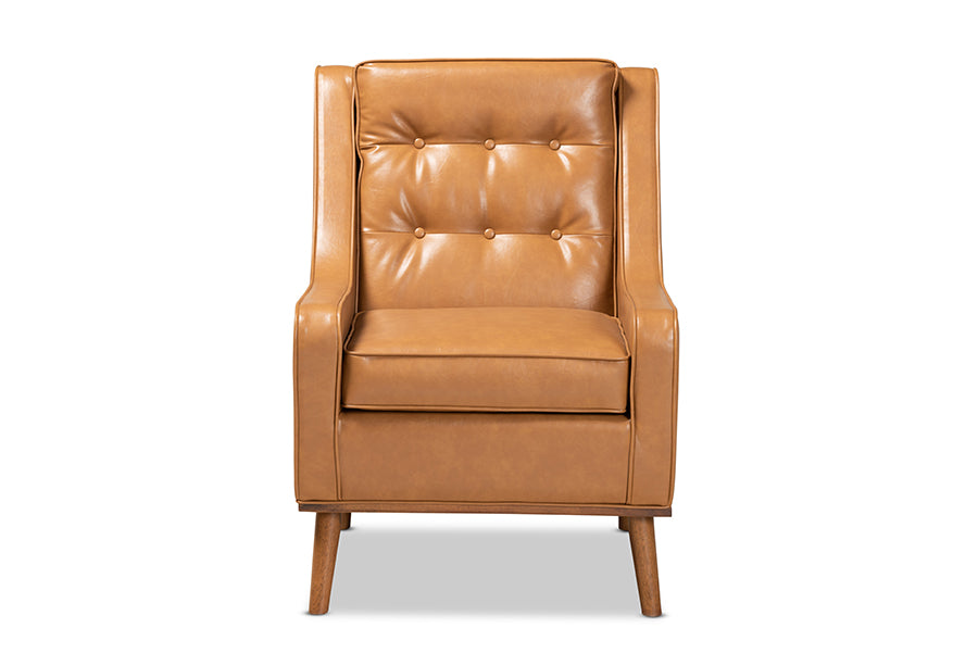 Baxton Studio Daley Modern and Contemporary Tan Faux Leather Upholstered and Walnut Brown Finished Wood Lounge Armchair | Armchairs | Modishstore - 6