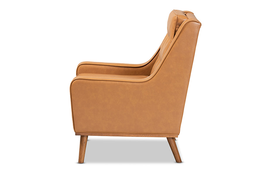 Baxton Studio Daley Modern and Contemporary Tan Faux Leather Upholstered and Walnut Brown Finished Wood Lounge Armchair | Armchairs | Modishstore - 5
