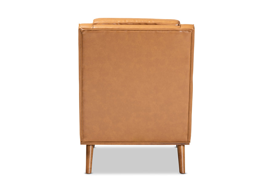 Baxton Studio Daley Modern and Contemporary Tan Faux Leather Upholstered and Walnut Brown Finished Wood Lounge Armchair | Armchairs | Modishstore - 4