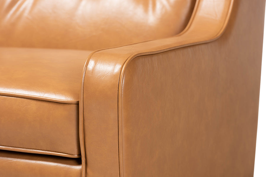 Baxton Studio Daley Modern and Contemporary Tan Faux Leather Upholstered and Walnut Brown Finished Wood Lounge Armchair | Armchairs | Modishstore - 3
