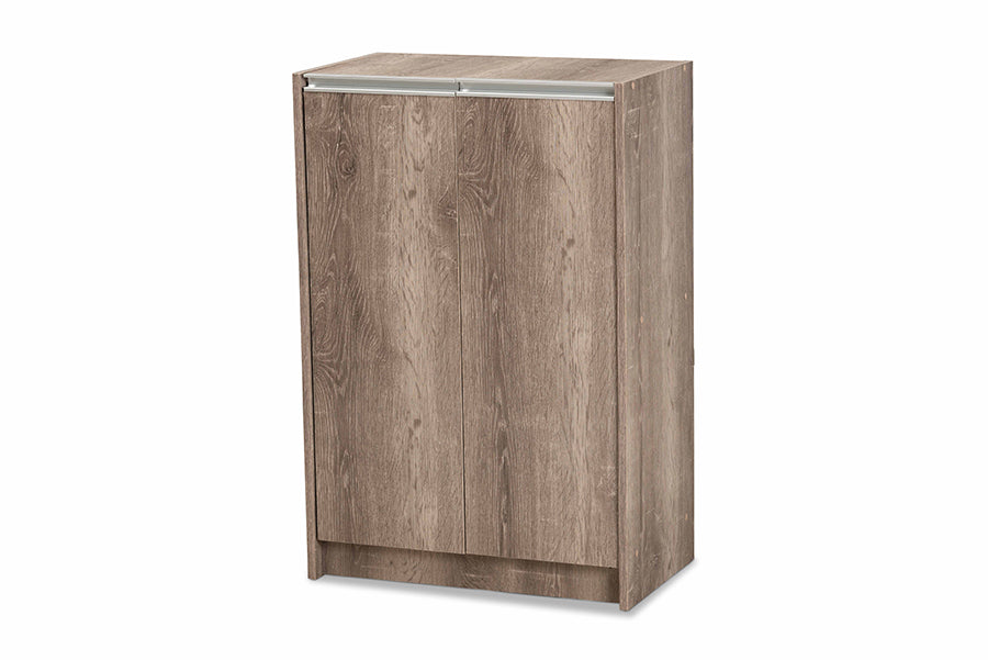 baxton studio langston modern and contemporary weathered oak finished wood 2 door shoe cabinet | Modish Furniture Store-2