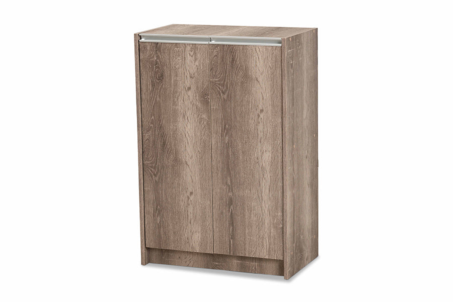 baxton studio langston modern and contemporary weathered oak finished wood 2 door shoe cabinet | Modish Furniture Store-2