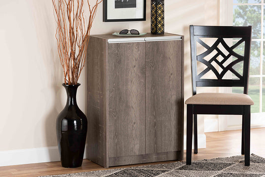 Baxton Studio Langston Modern and Contemporary Weathered Oak Finished Wood 2-Door Shoe Cabinet | Modishstore | Cabinets