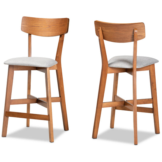 Baxton Studio Cameron Modern and Transitional Grey Fabric Wood 2-Piece Counter Stool Set | Counter Stools | Modishstore