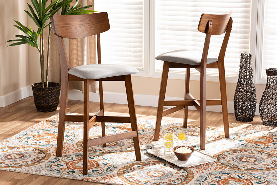 Baxton Studio Cameron Modern and Transitional Grey Fabric Wood 2-Piece Counter Stool Set | Counter Stools | Modishstore - 2