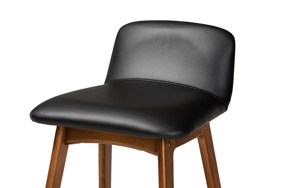 Baxton Studio Darrin Mid-Century Modern Black Faux Leather Upholstered and Walnut Brown Finished Wood 2-Piece Counter Stool Set | Counter Stools | Modishstore - 4