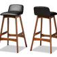baxton studio darrin mid century modern black faux leather upholstered and walnut brown finished wood 2 piece bar stool set | Modish Furniture Store-2