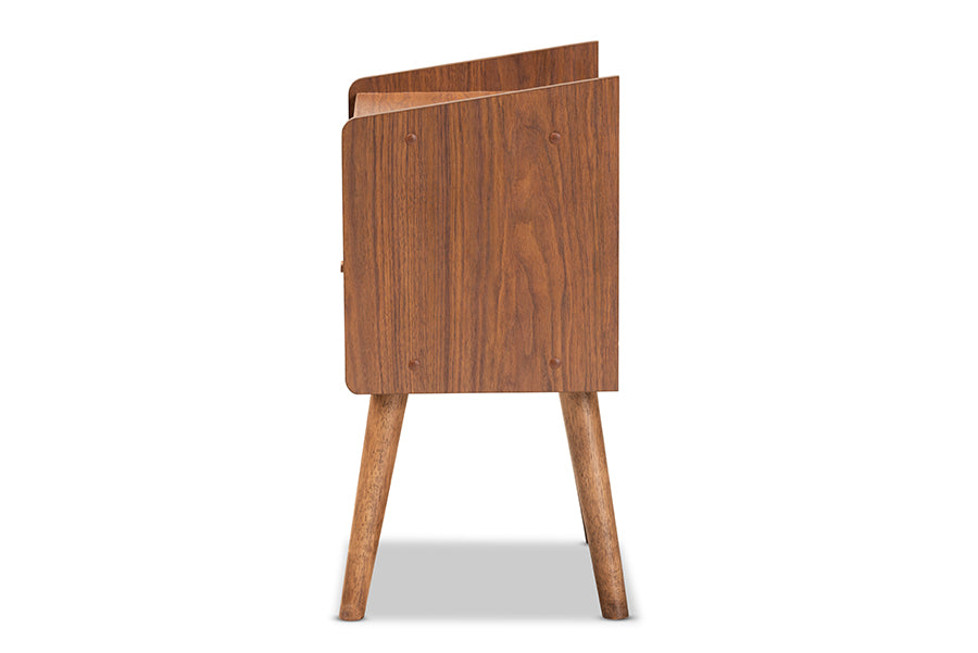 Baxton Studio Elario Mid-Century Modern Two-Tone Grey and Walnut Brown Finished Wood 1-Drawer Nightstand | Nightstands | Modishstore - 6