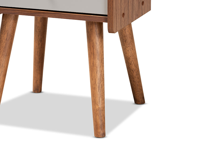 Baxton Studio Elario Mid-Century Modern Two-Tone Grey and Walnut Brown Finished Wood 1-Drawer Nightstand | Nightstands | Modishstore - 4