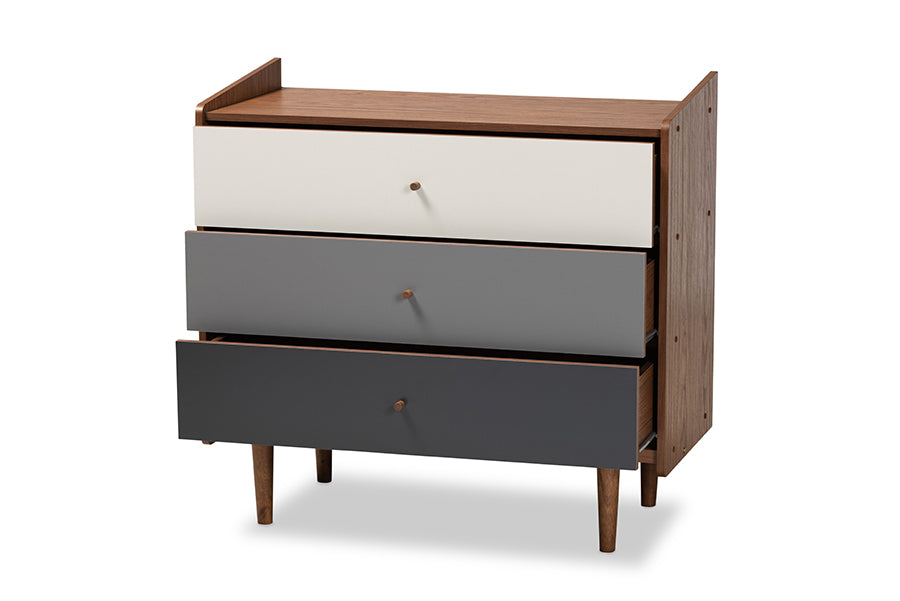 baxton studio halden mid century modern multicolor walnut brown and grey gradient finished wood 3 drawer chest | Modish Furniture Store-3