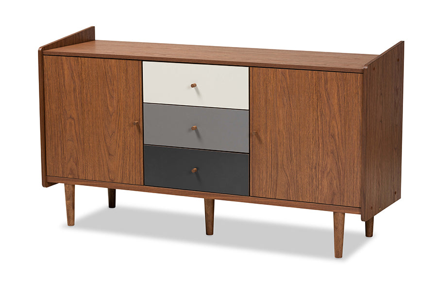 baxton studio halden mid century modern multicolor walnut brown and grey gradient finished wood 2 door dining room sideboard buffet | Modish Furniture Store-2