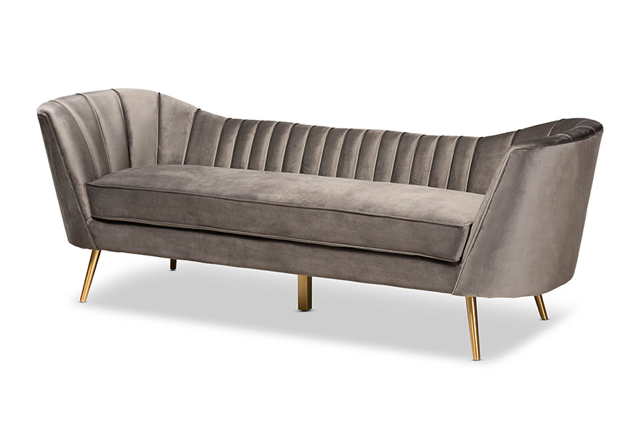 baxton studio kailyn glam and luxe grey velvet fabric upholstered and gold finished sofa | Modish Furniture Store-2