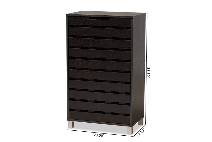 Baxton Studio Ernest Modern and Contemporary Dark Brown Finished Wood 2-Door Shoe Storage Cabinet | Cabinets | Modishstore - 9