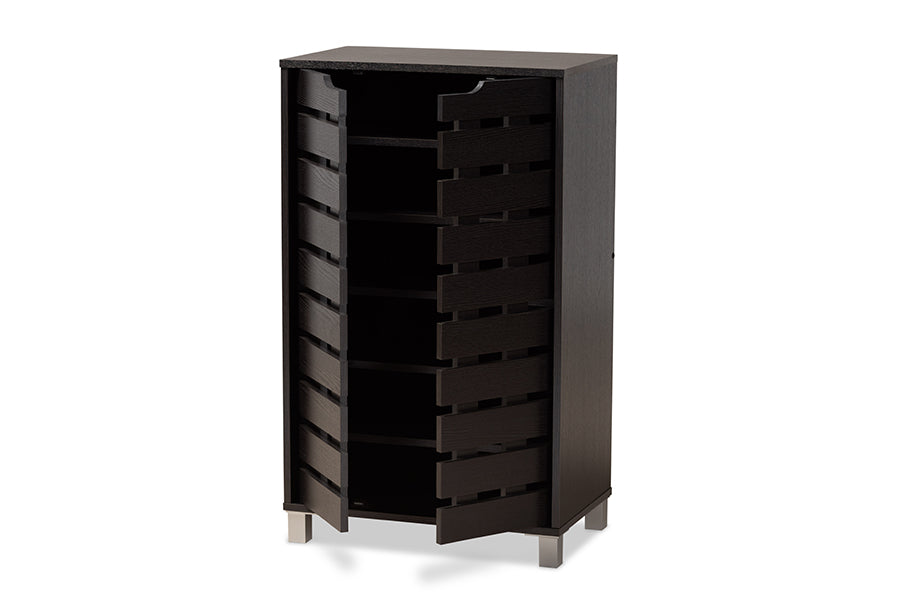 Baxton Studio Ernest Modern and Contemporary Dark Brown Finished Wood 2-Door Shoe Storage Cabinet | Cabinets | Modishstore - 8