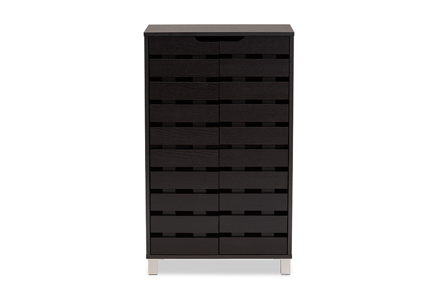 Baxton Studio Ernest Modern and Contemporary Dark Brown Finished Wood 2-Door Shoe Storage Cabinet | Cabinets | Modishstore - 7