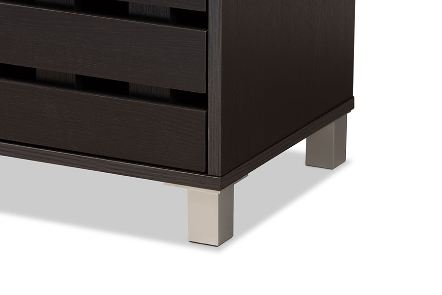 Baxton Studio Ernest Modern and Contemporary Dark Brown Finished Wood 2-Door Shoe Storage Cabinet | Cabinets | Modishstore - 4