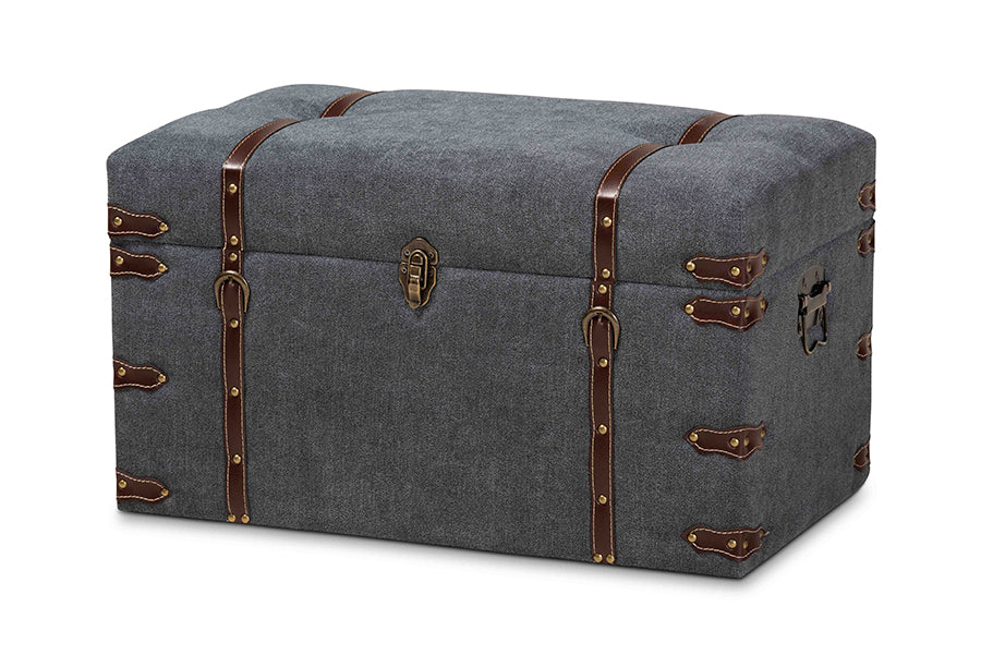 baxton studio palma modern and contemporary transitional grey fabric upholstered storage trunk ottoman | Modish Furniture Store-2