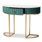 baxton studio beale luxe and glam green velvet upholstered and brushed gold finished 1 drawer console table with faux marble tabletop | Modish Furniture Store-3